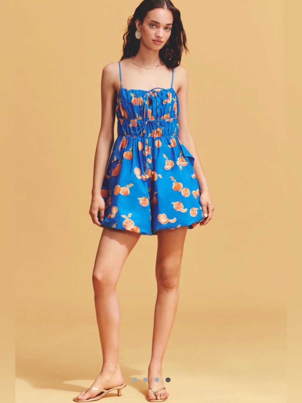 FARM Rio x Anthropologie Orange Printed Smocked Sleeveless Romper Size L NWT